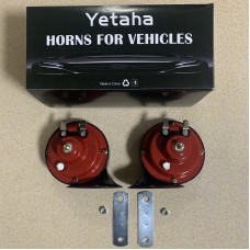 Yetaha 1pair 12V car Electric Air Horn for Marine Boat Loud Alarm Kit Boat Motorcycle Dual-tone car horn Loud signal Black+red